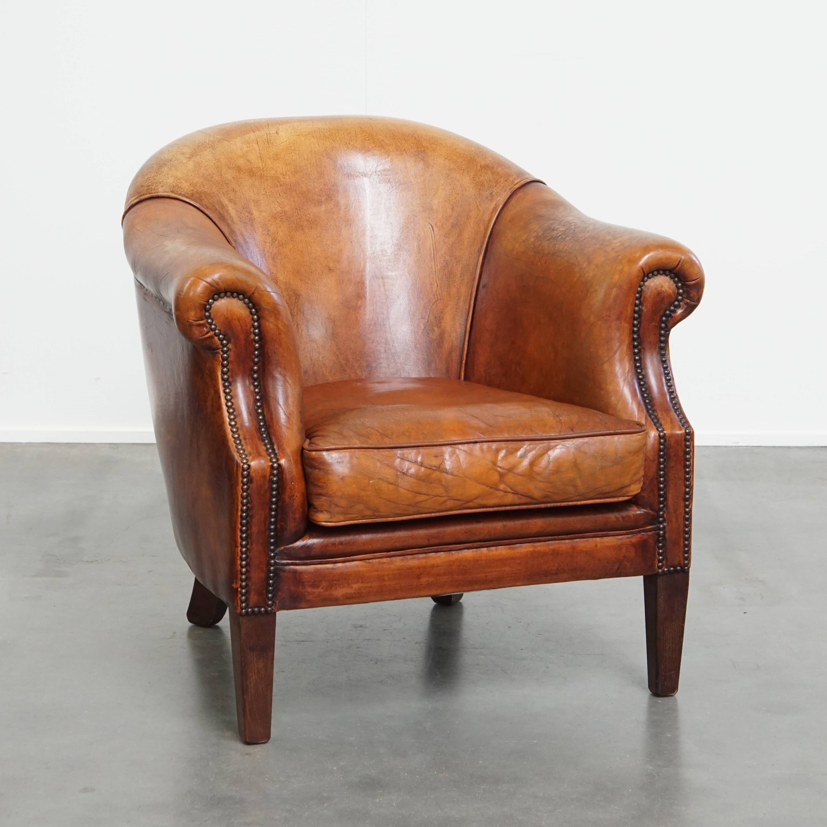 Sheepskin leather club chair