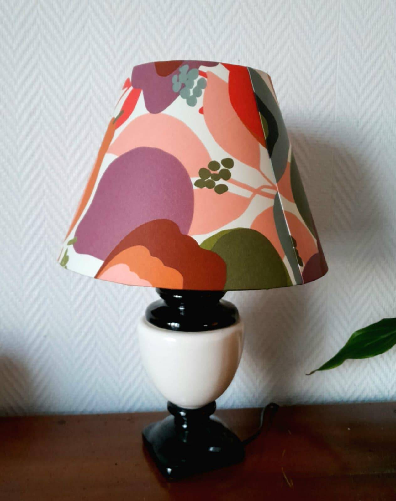 Vintage ceramic lamp with fruit lampshade