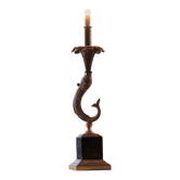 Vintage sculptural lamp with dolphin in bronze and black marble base -Holl