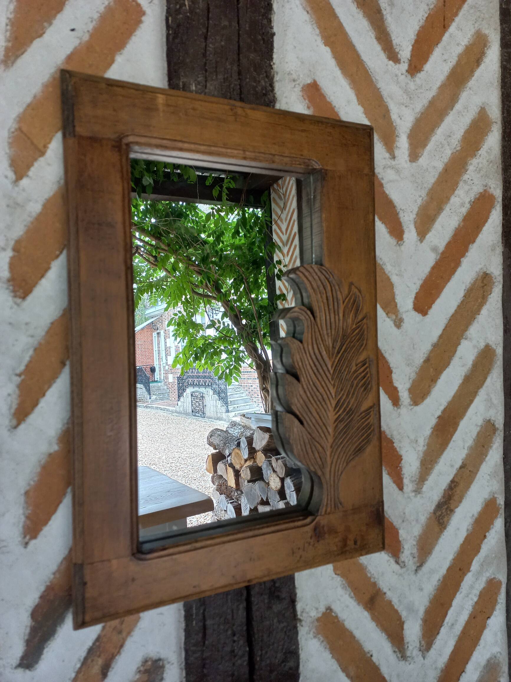 Vintage carved leaf wood mirror