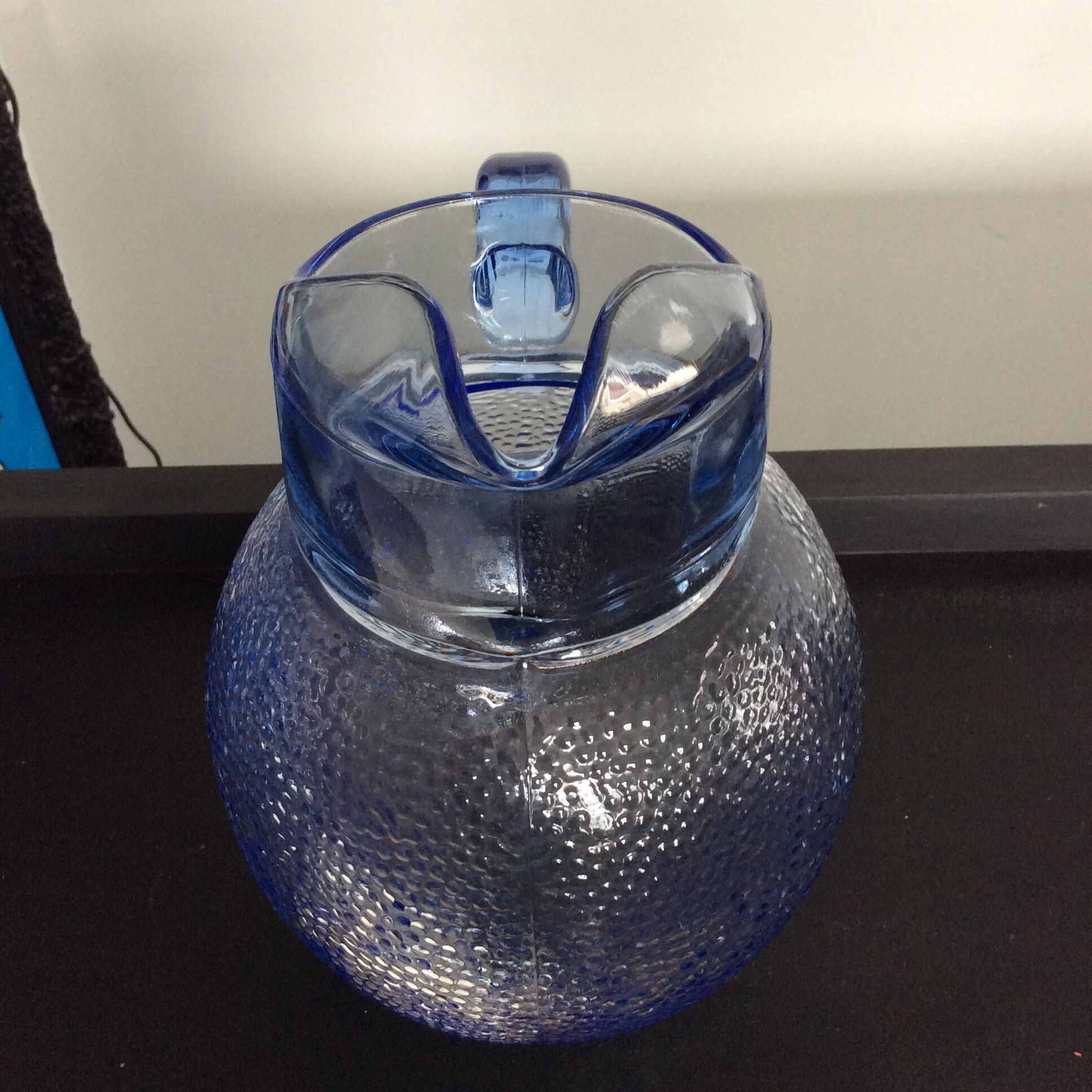 Vintage pitcher textured blue glass ball from the 70s and 80s
