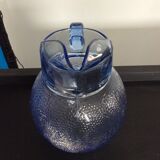 Pichet vintage  boule en verre bleu texturé des années 70-80