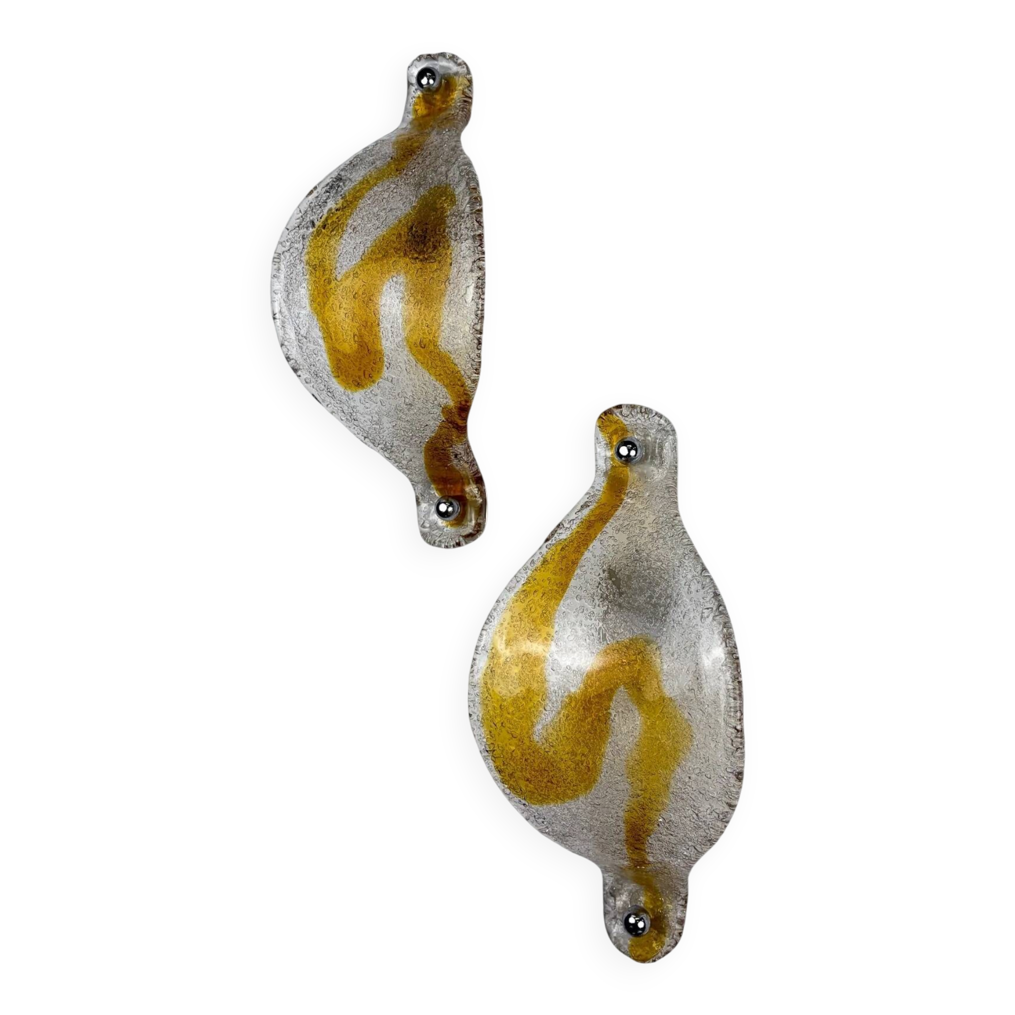 Pair of Mazzega Murano wall lights, orange frosted curved glass, Italy, 1970s