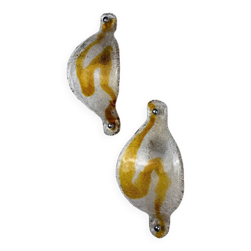 Pair of Mazzega Murano wall lights, orange frosted curved glass, Italy, 1970s