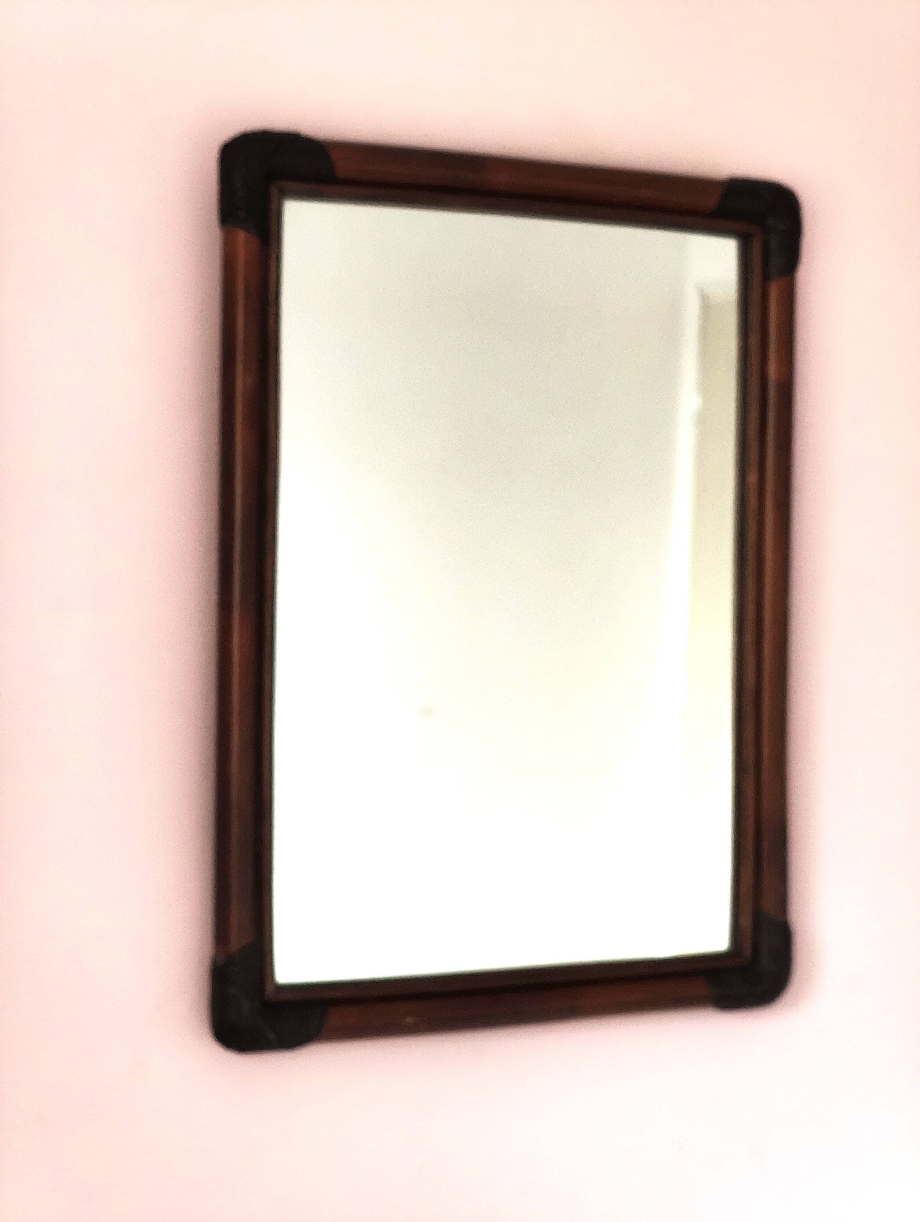 Antique mirror in bamboo and woven leather