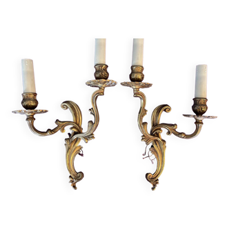 Paire appliques bronze doré, 1950