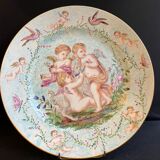 Round earthenware dish - hand decoration signed and marked