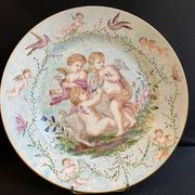 Round earthenware dish - hand decoration signed and marked