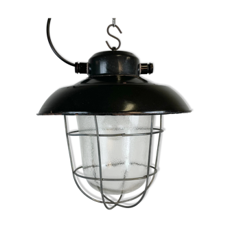 Industrial Black Enamel Factory Hanging Lamp, 1960s