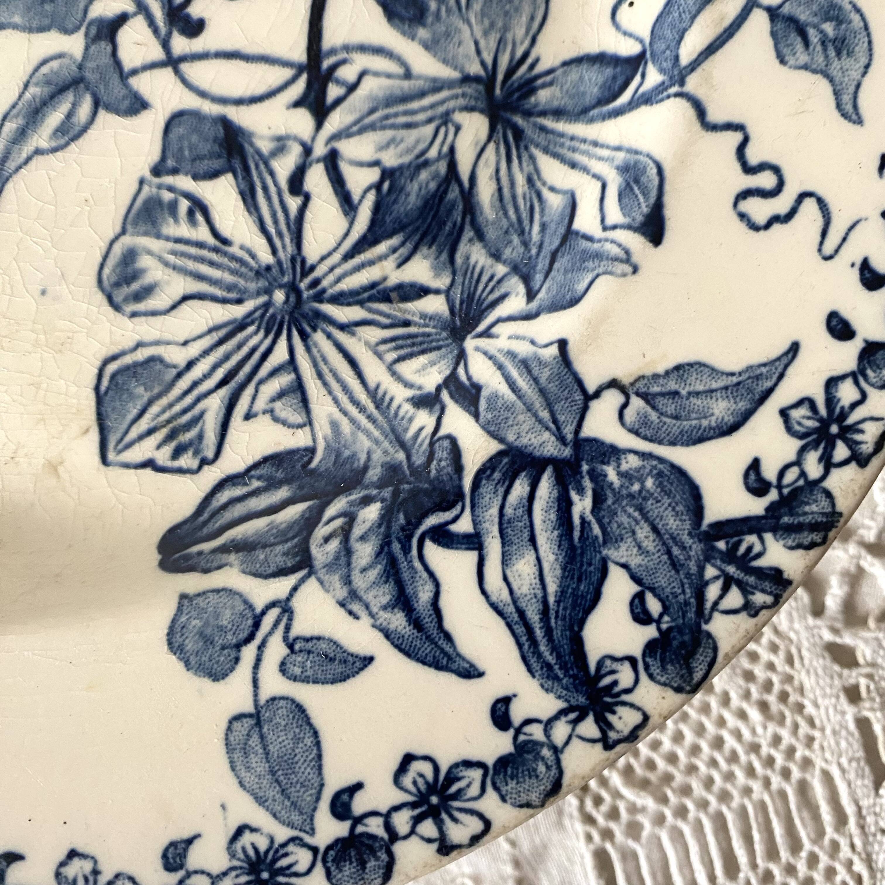 Dish, Bordeaux iron earth compote dish, clematis