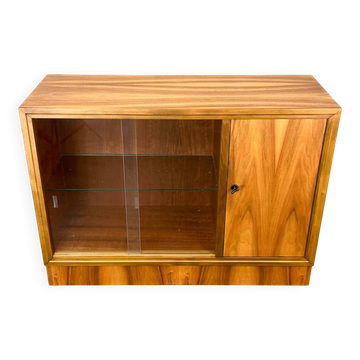 Vintage display cabinet with bar compartment, walnut, 60s