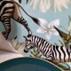 Set of 7 porcelain plates, gold foliage & jungle