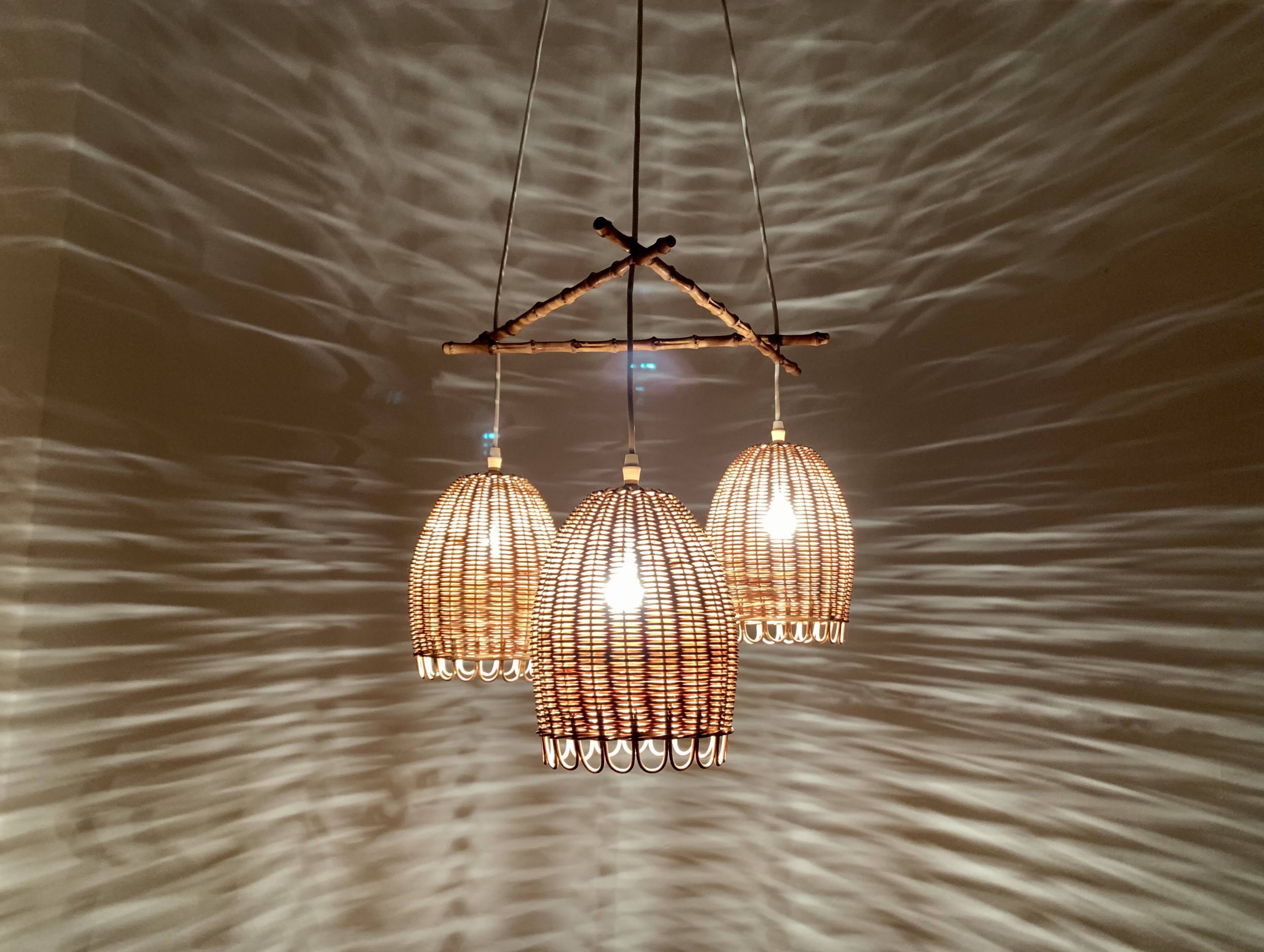 Wicker and Bamboo Cascading Lamp