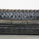 Black 2.5-seater cow leather English chesterfield sofa