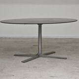 Dining table in glass, aluminum and chrome steel