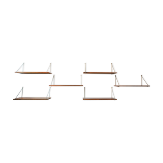 Série de 6 étagères modulables en bois exotique