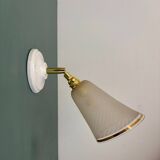 Applique tulipe vintage en verre granité blanc et doré