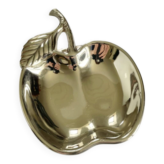 Chrome metal bowl in the shape of an apple.
