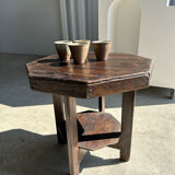Pedestal table or small octagonal side table quadripod base with modernist spacer