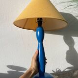 Blue and yellow turned wood lamp SCE 1990