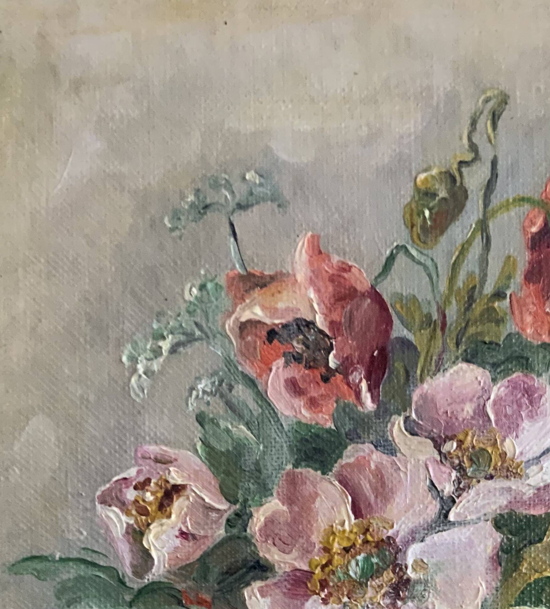 Antique oil painting still life with flowers 1936, signed