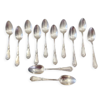 Series of 12 dessert spoons - model pompadour - solid silver