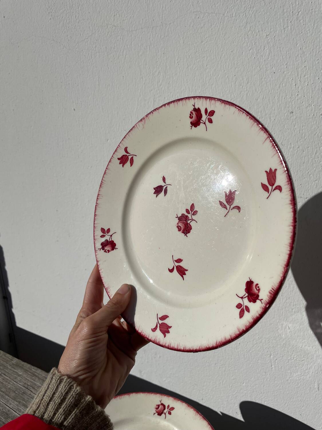 4 old Luneville flower plates