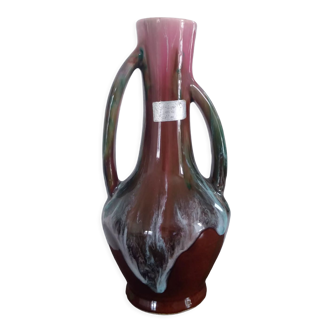 Vase Vallauris marron, rose, vert, blanc style amphore