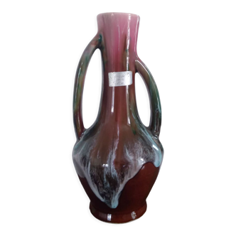 Vallauris vase brown, pink, green, white amphora style