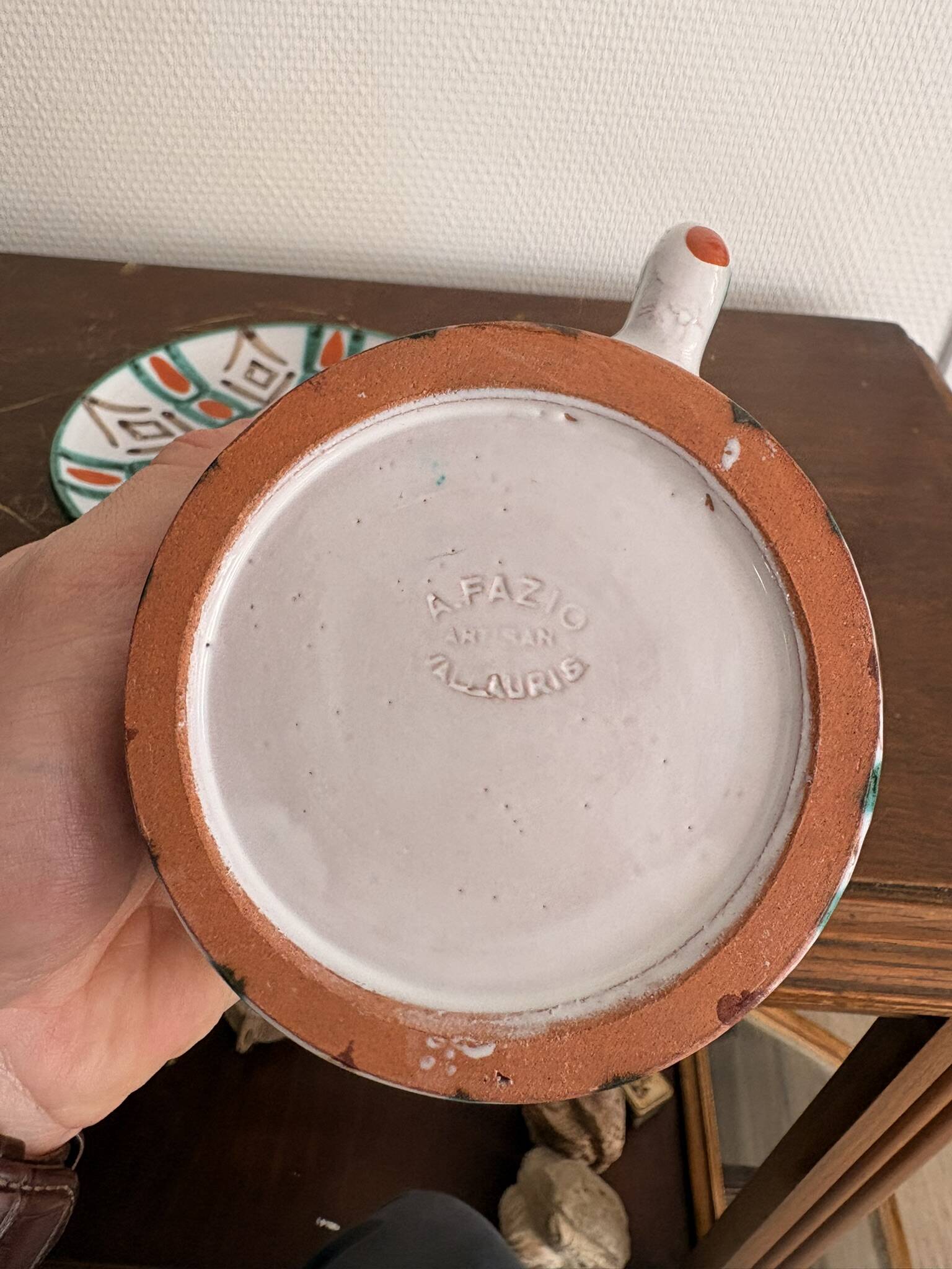 Old Pair of Ceramic Cups Vallauris by Auguste Fazio Pottery 1950 Geometric