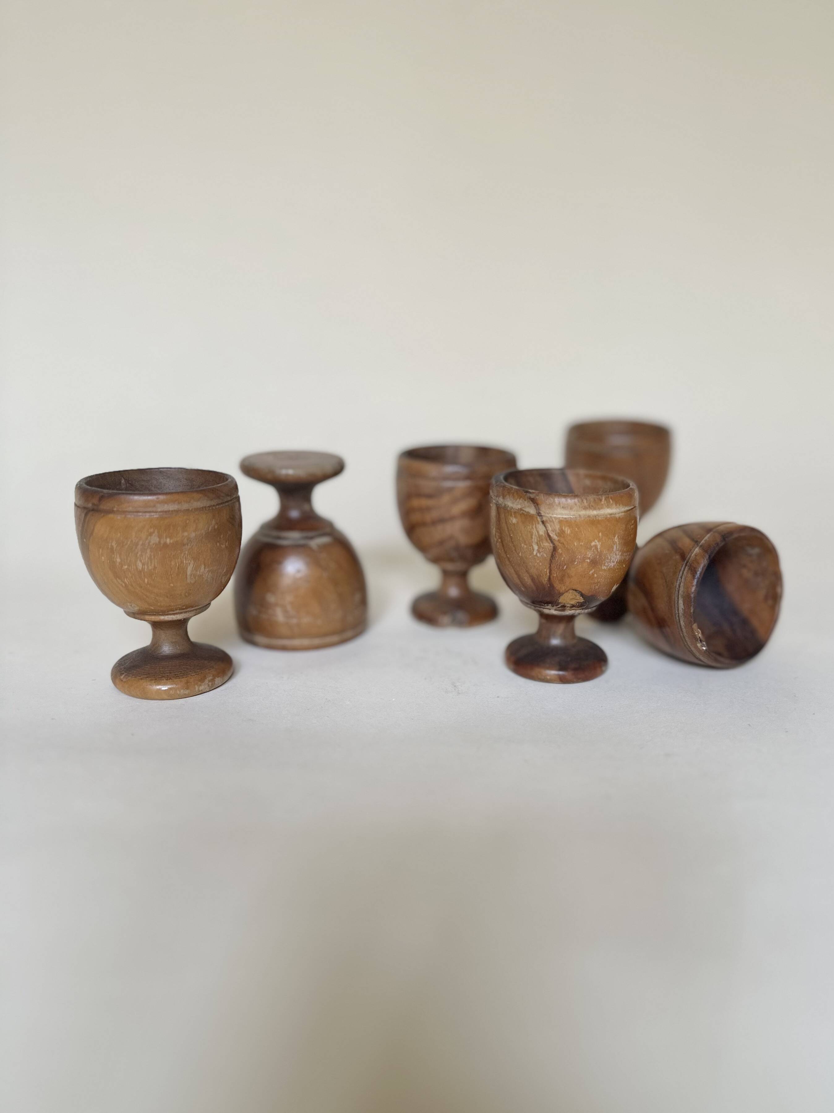 Set of 6 wooden egg cups