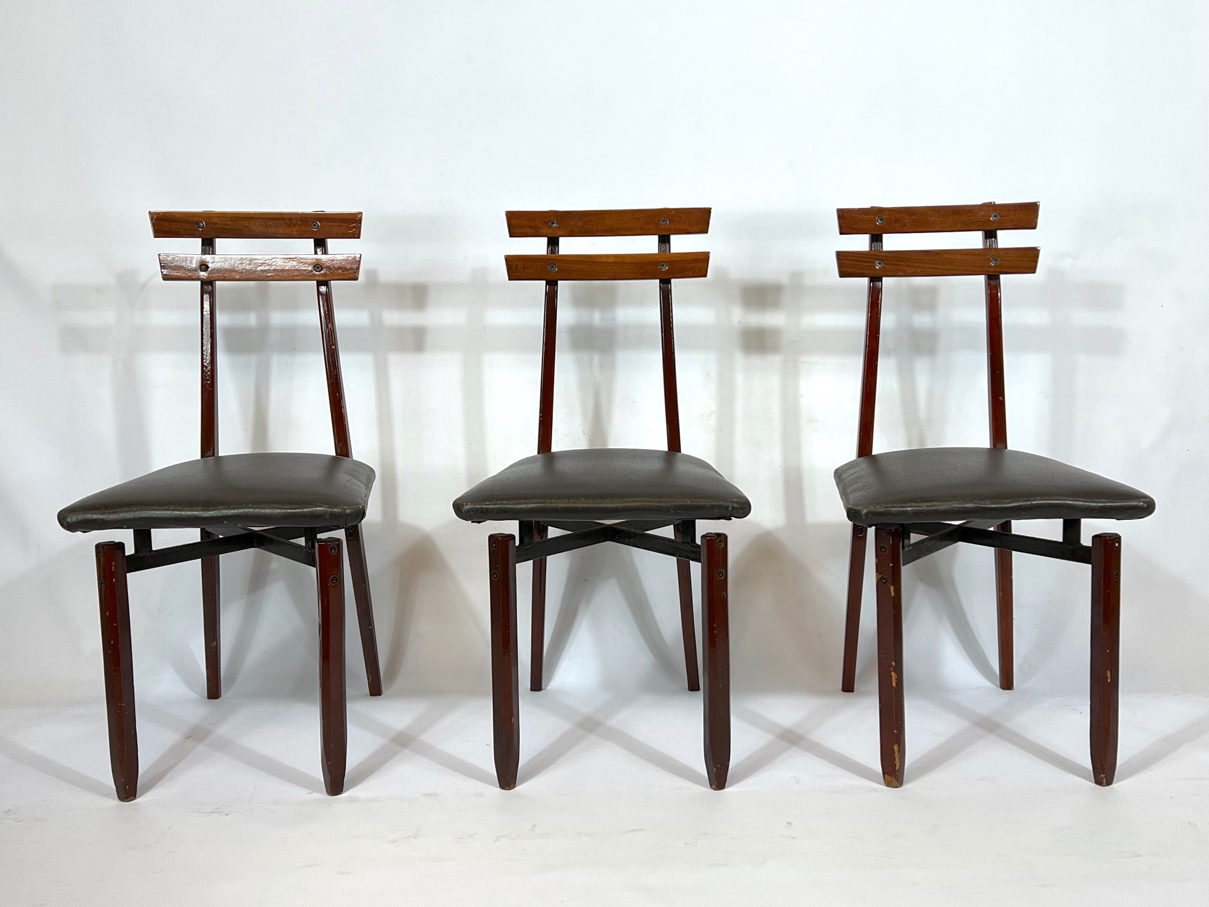 Set of six Mid-century Italian wood chairs