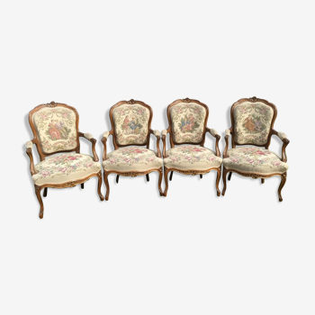 Suite de 4 fauteuils en noyer style Louis XV, XlXe