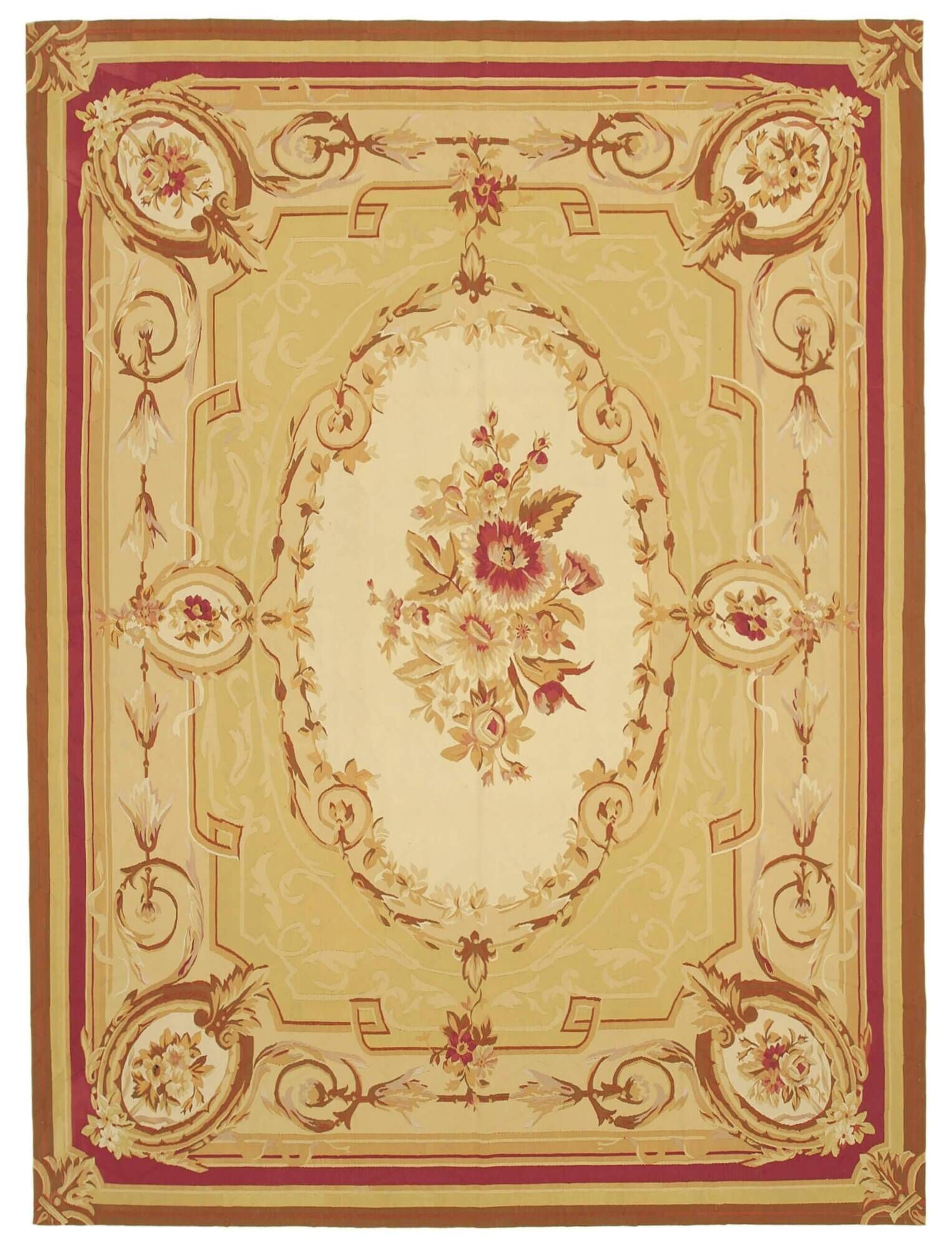 Handmade European Vintage Aubusson Kilim 271 cm x 362 cm