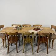 Old farmhouse table with tapered legs, late 19th to early 20th century.