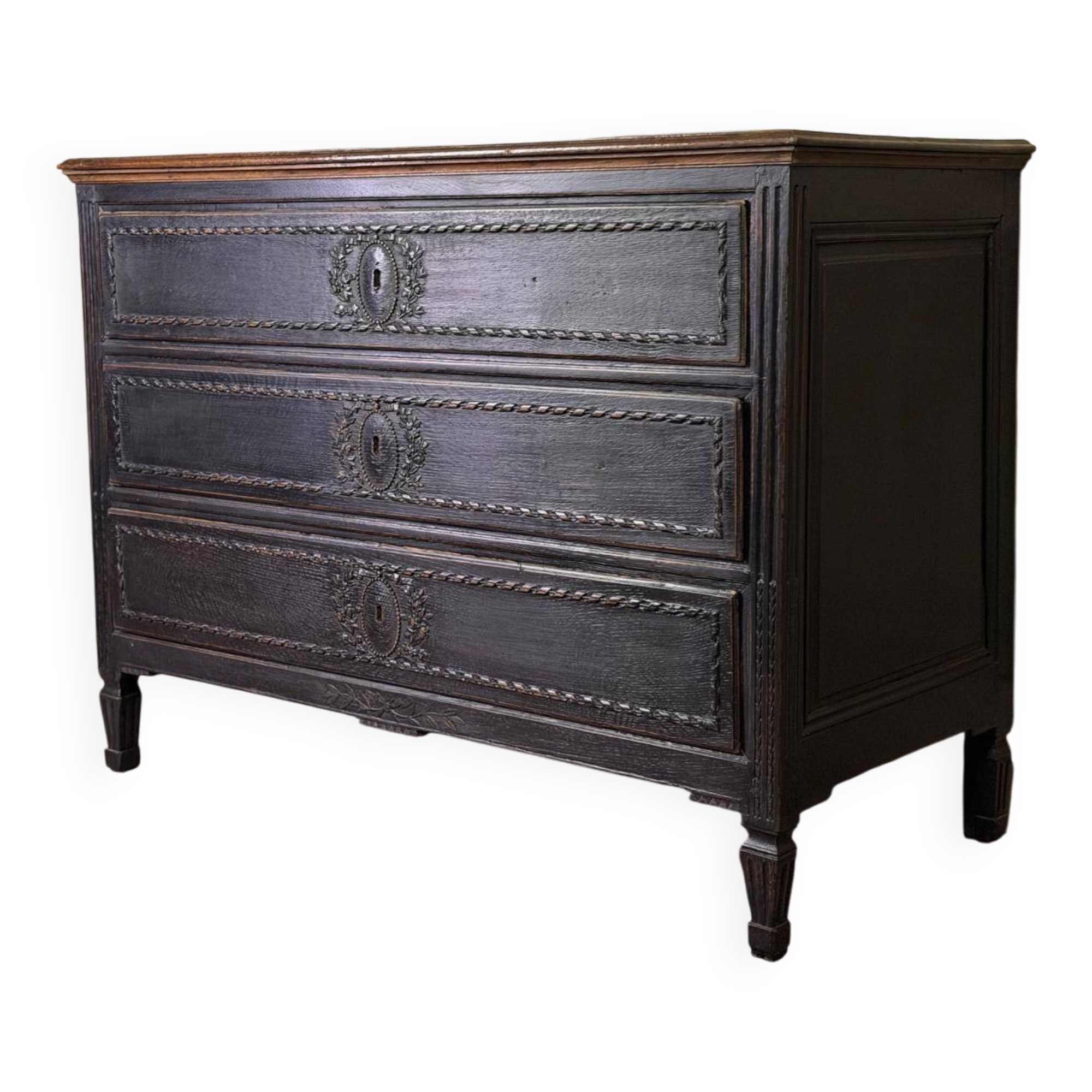 Louis XVI chest of drawers in black patinated oak, 18th century