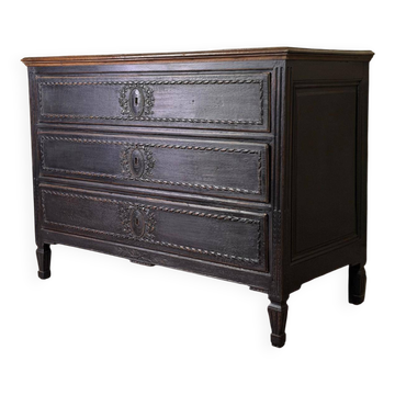 Louis XVI chest of drawers in black patinated oak, 18th century