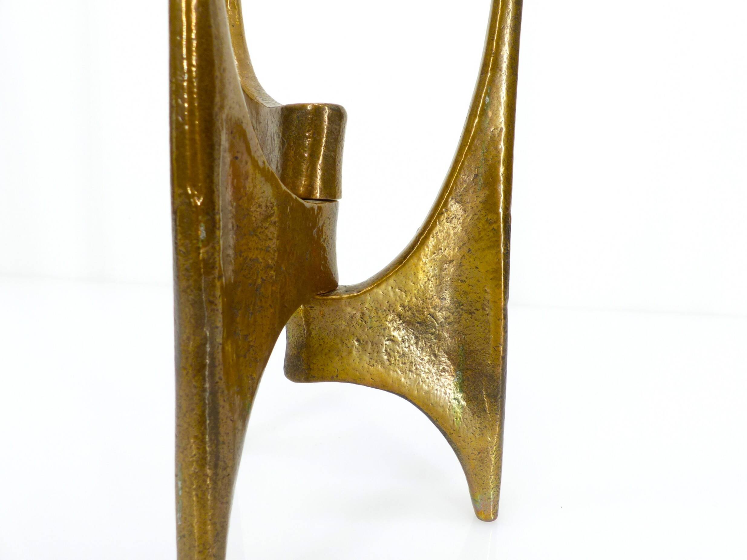 Brutalist tripod chandelier in bronze, Michael Harjes, Germany, 1960.