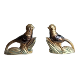 Marble and zinc art bookends - Pheasants