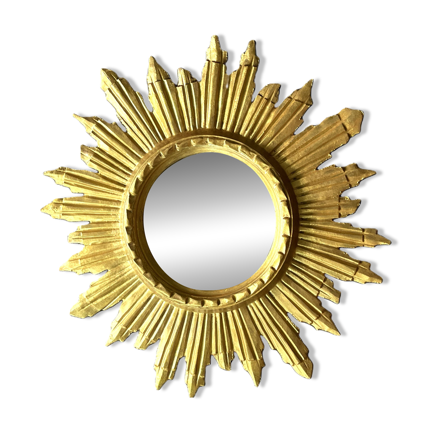 golden wooden sun mirror - 48 cm