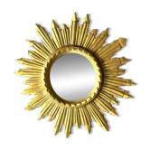 golden wooden sun mirror - 48 cm