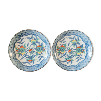 Pair of Asian plates decoration pomegranates