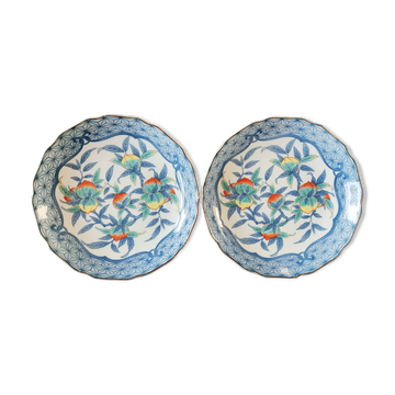 Pair of Asian plates decoration pomegranates