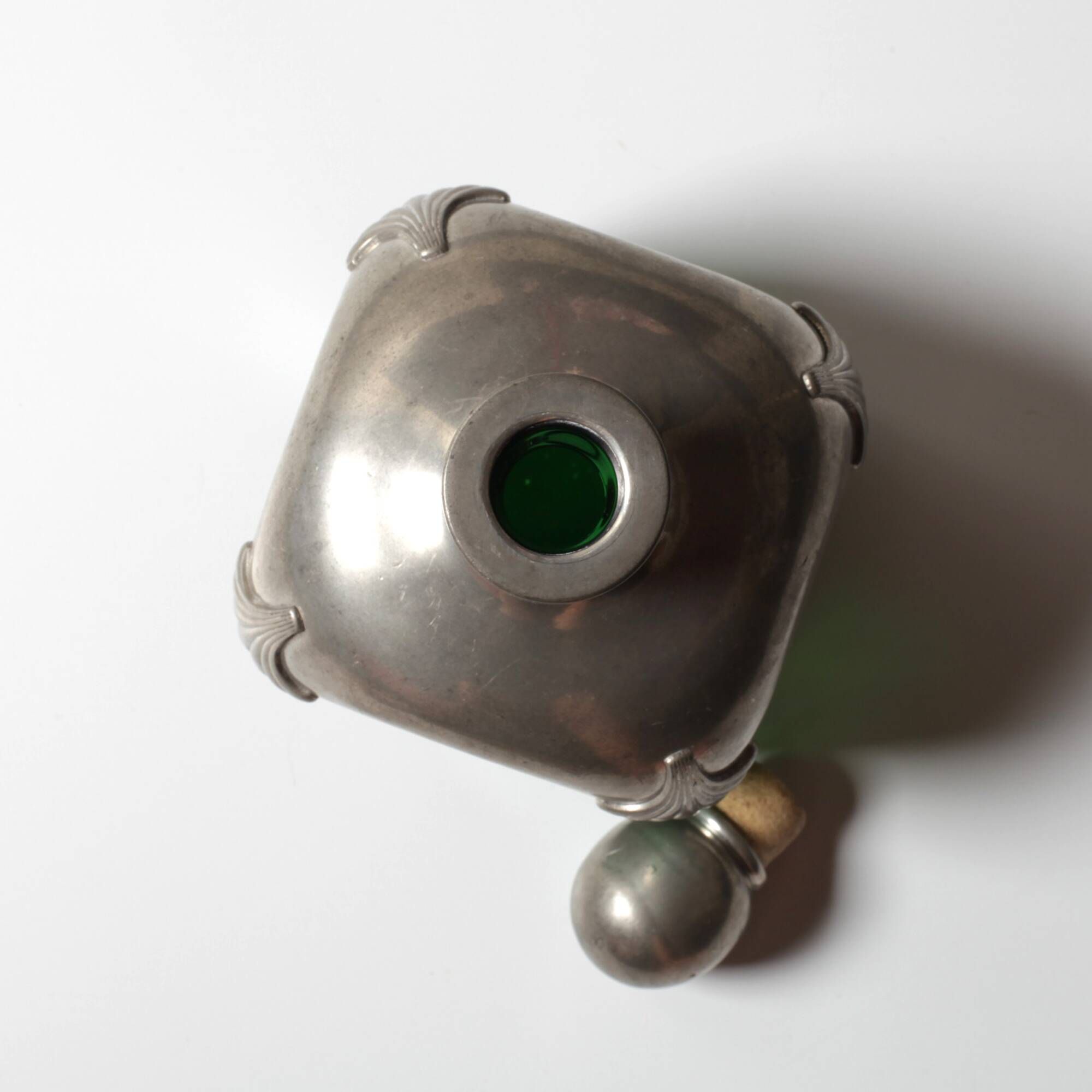 Art Nouveau Green Glass Decanter with Pewter Elements / France / 1960s
