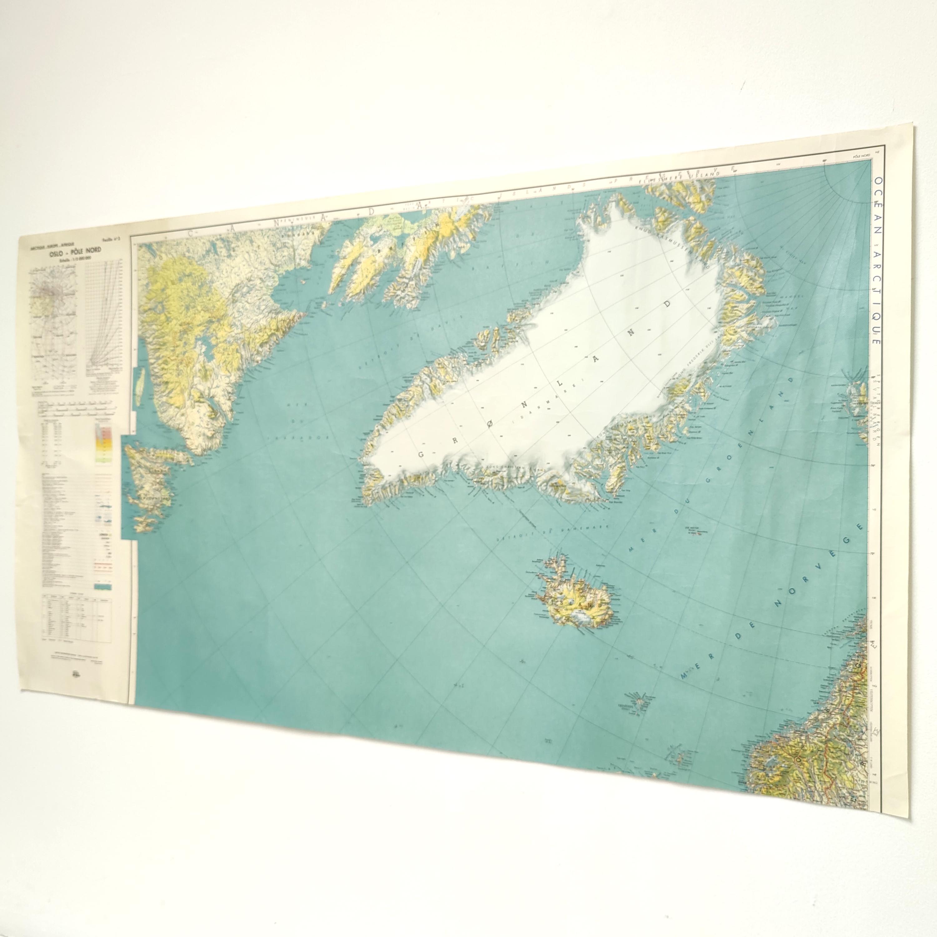 Vintage Map Iceland Greenland Canada 1968