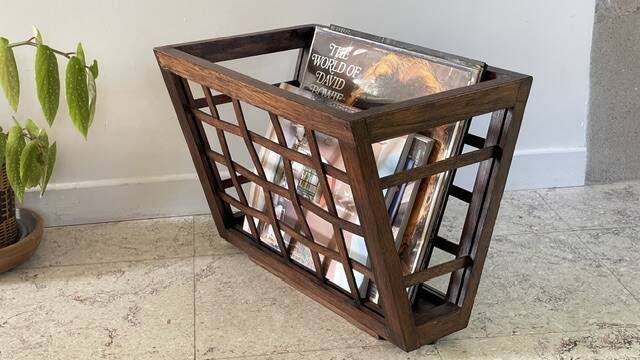 Vintage woven oak magazine rack