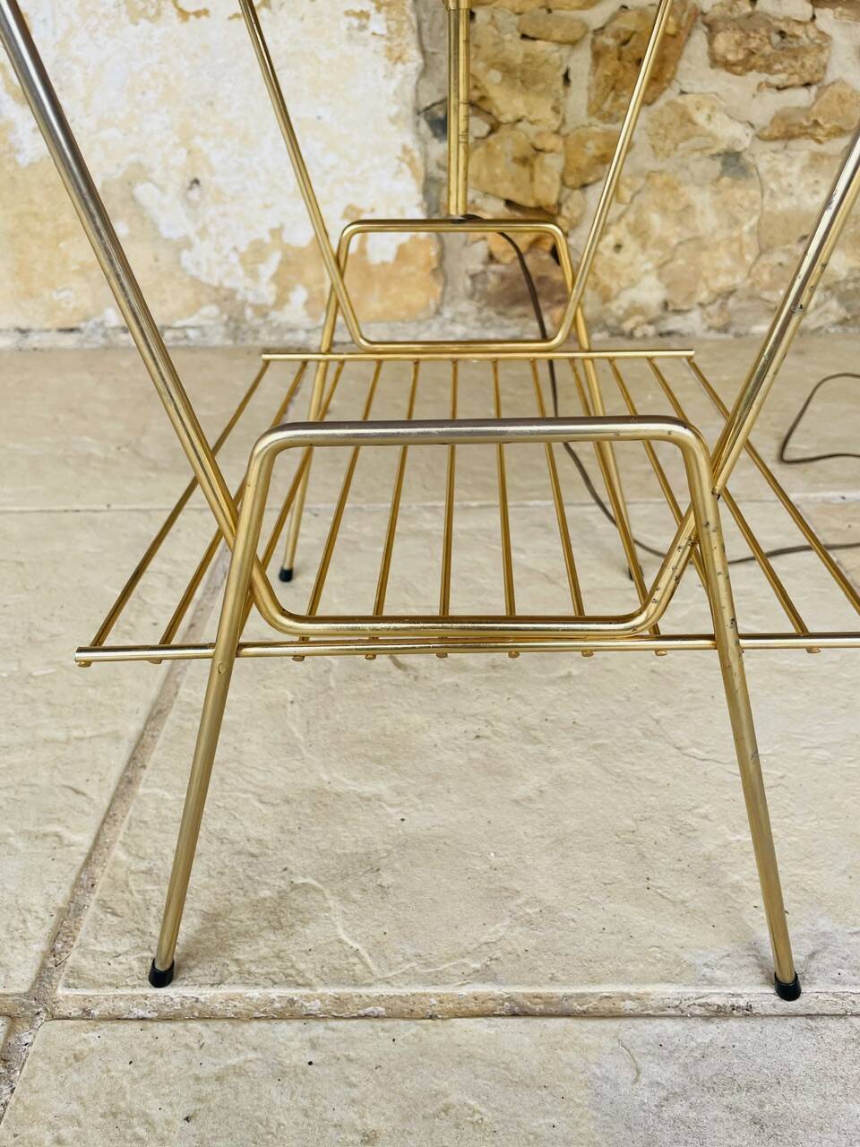 Vintage articulated floor lamp with shelf and magazine holder 1960s