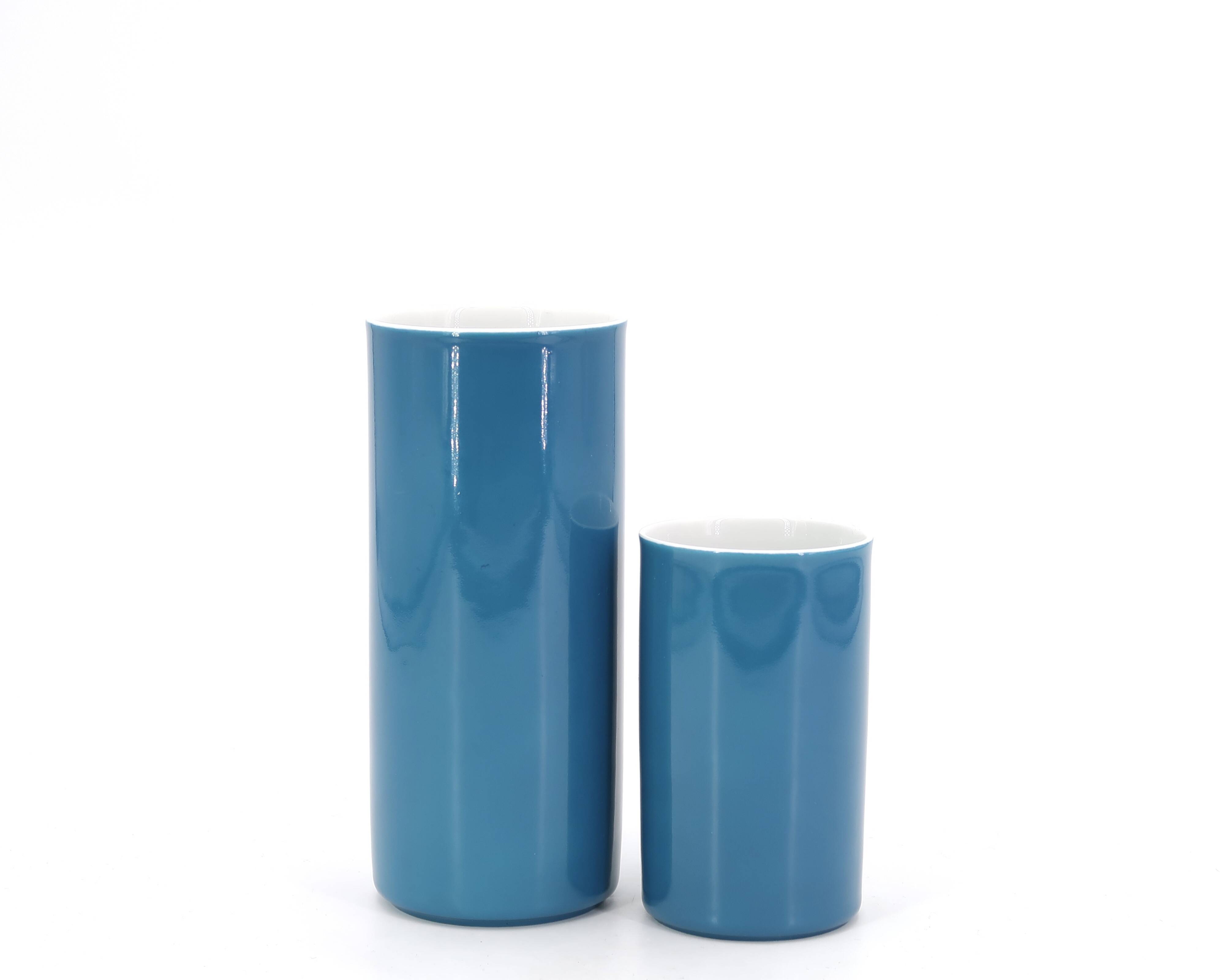 Arzberg Germany duck blue porcelain "roll" vases, 1970s
