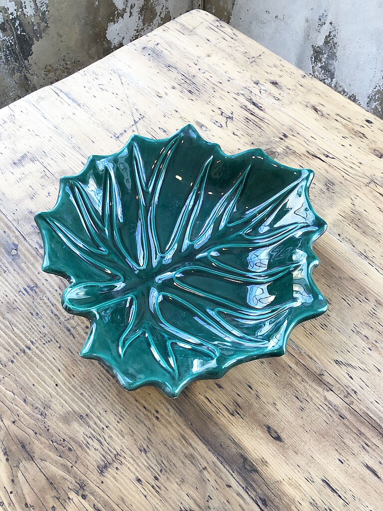 Vallauris green ceramic leaf dish