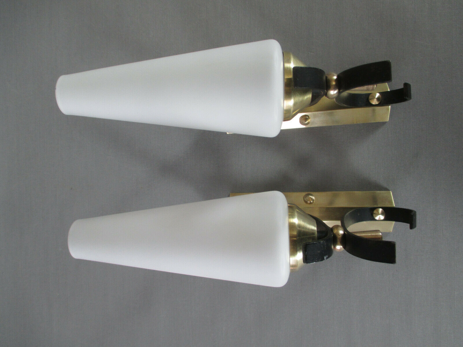 Pair of opaline tulip brass wall lamps